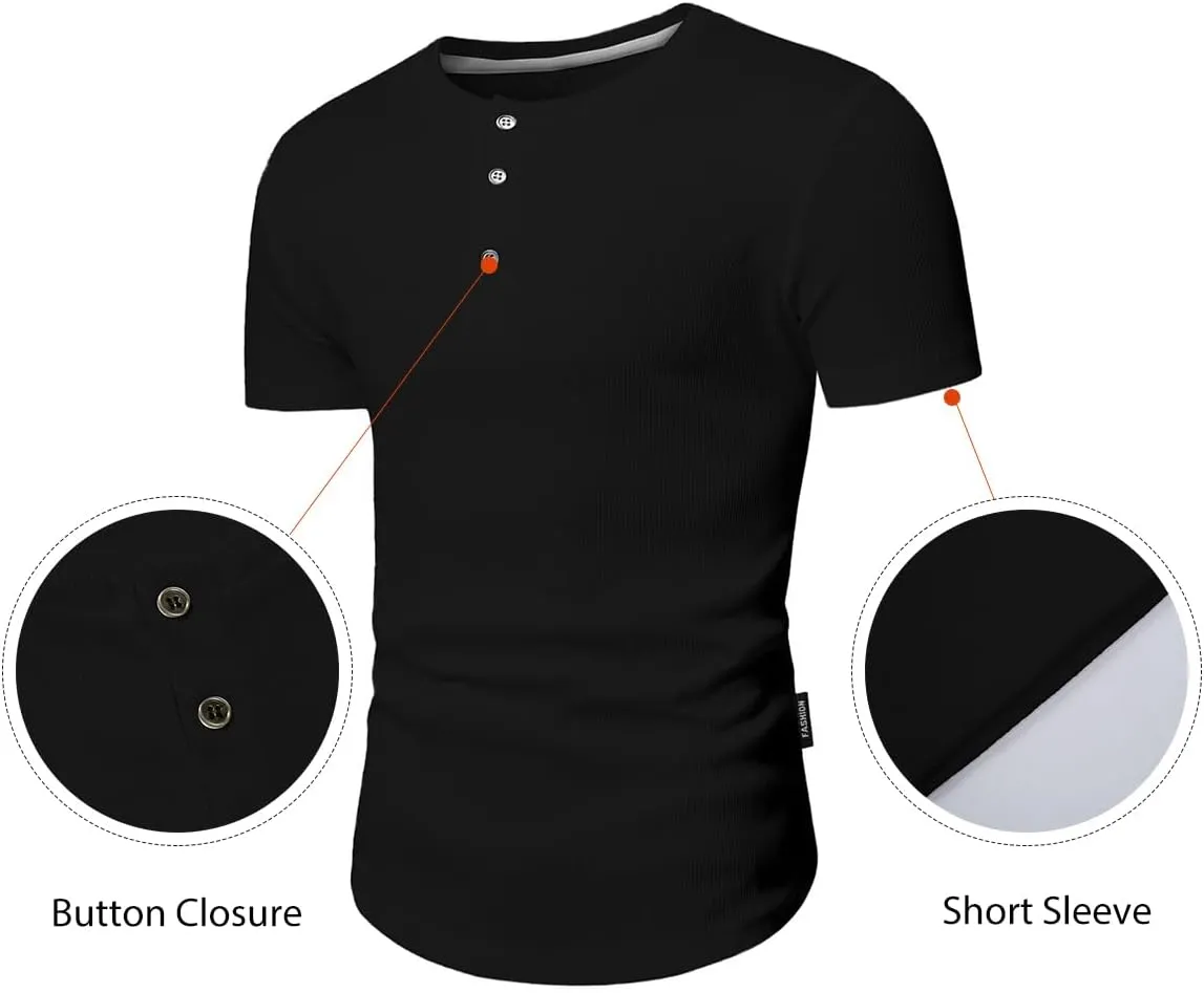 JMIERR Men's Muscle Slim Henley Shirts Crewneck Longline T-Shirt Gym Workout Athletic Shirt Tees with Button