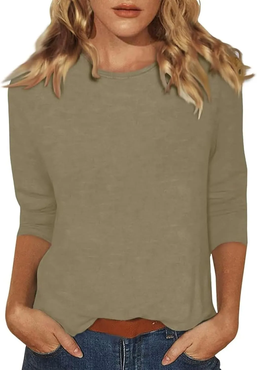 jovati Women's Casual 3/4 Sleeve T-Shirts Round Neck Cute Tunic Tops Basic Tees Blouses Loose Fit Pullover
