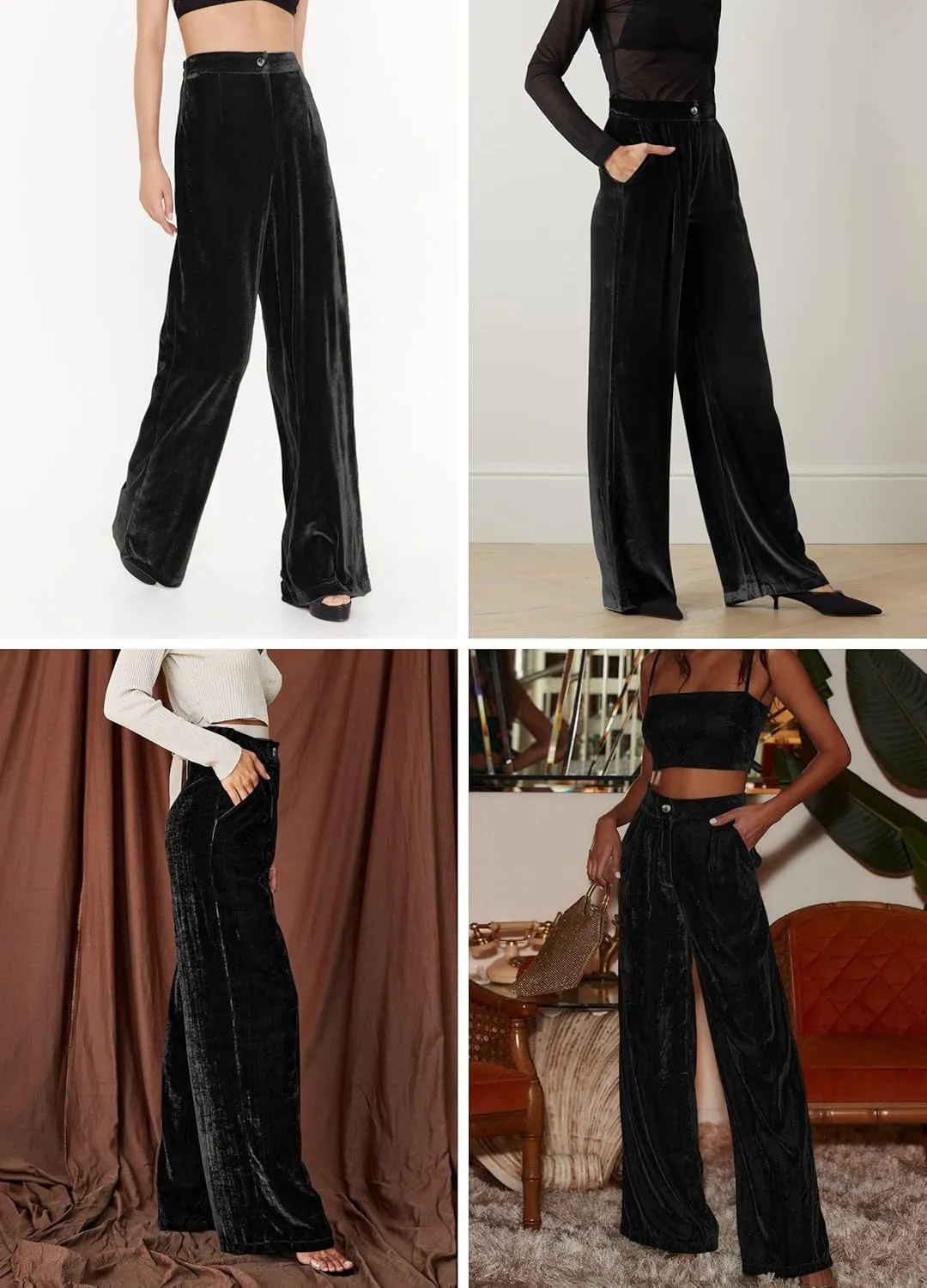 JUMISEE Womens Velvet Wide Leg Pants Elastic High Waisted Palazzo Pants Business Work Casual Trousers with Pockets