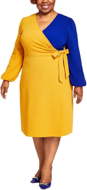 Kasper Womens Plus Colorblock Textured Midi Dress Gold 1X