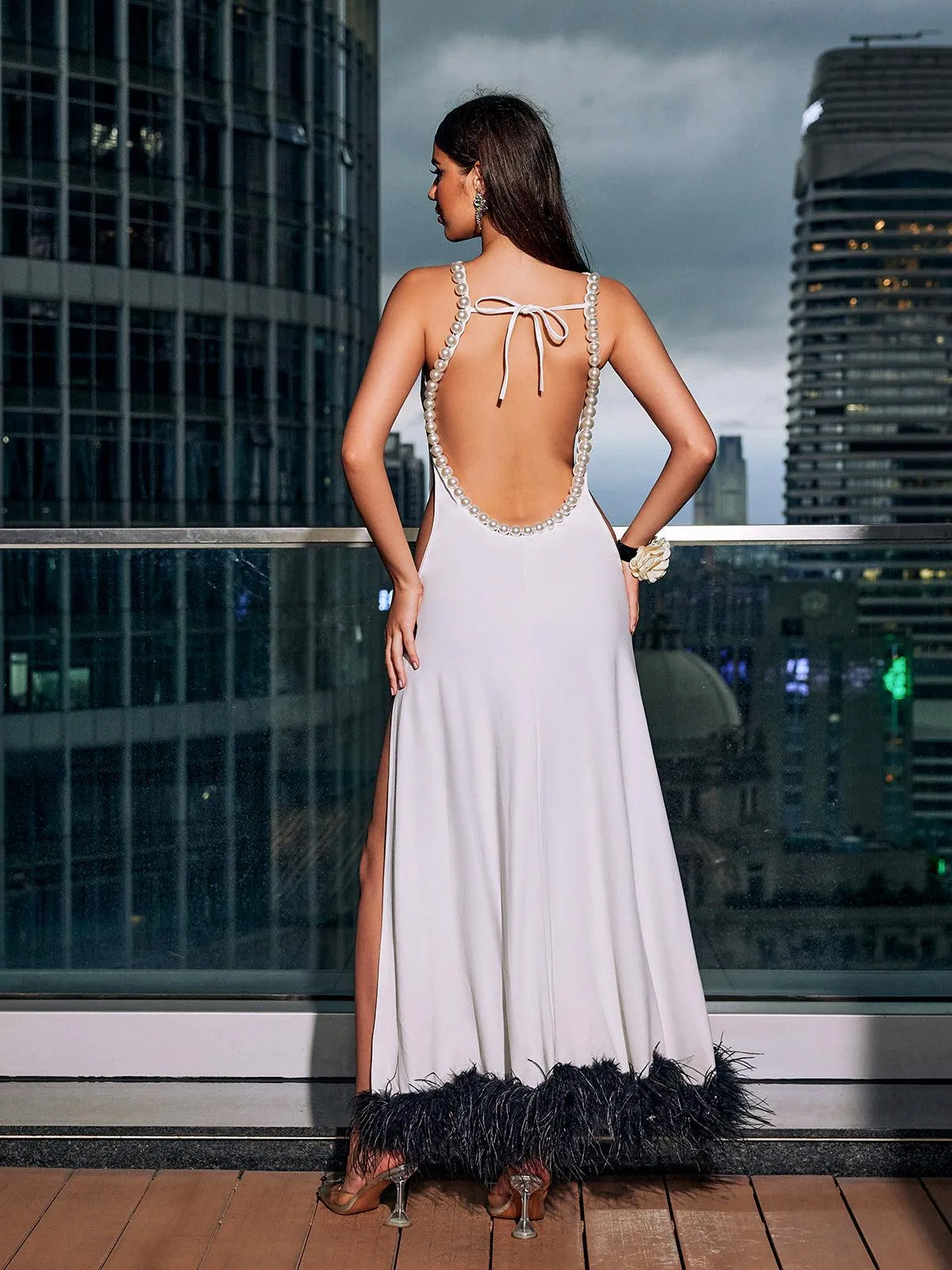 Kenzie Open Back Pearl Corded Flower Maxi Dress