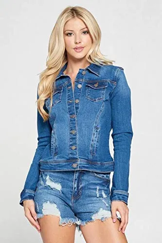 Khanomak Women's Classic Long Sleeve Button Up Denim Jean Jacket