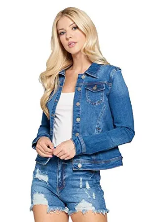 Khanomak Women's Classic Long Sleeve Button Up Denim Jean Jacket