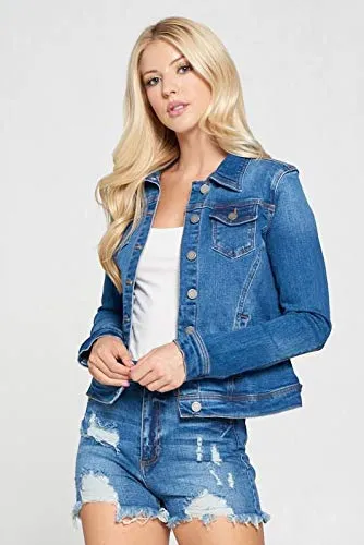 Khanomak Women's Classic Long Sleeve Button Up Denim Jean Jacket