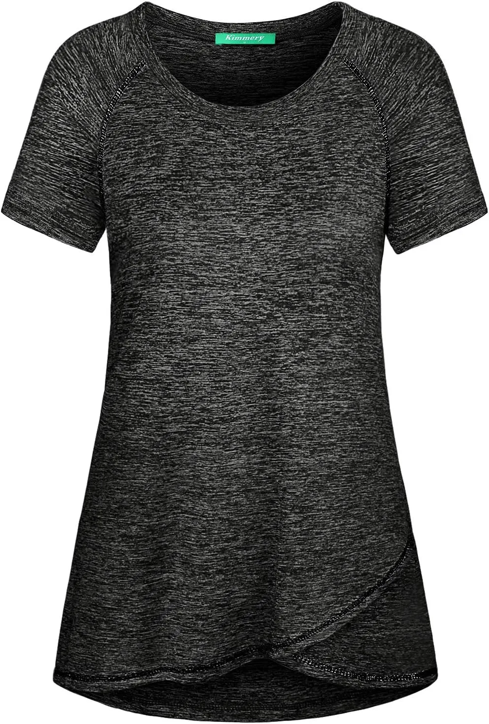 Kimmery Woman Raglan Sleeve Round Neck Irregular Hem Yoga Workout Shirt Sizes M-3XL