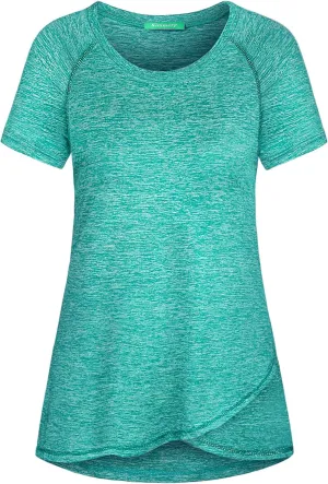 Kimmery Woman Raglan Sleeve Round Neck Irregular Hem Yoga Workout Shirt Sizes M-3XL