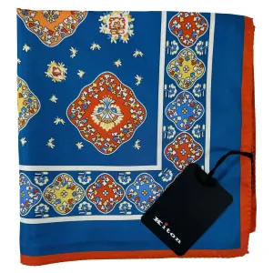 Kiton Women Scarf Dark Blue Orange Design - Twill Silk Square Foulard