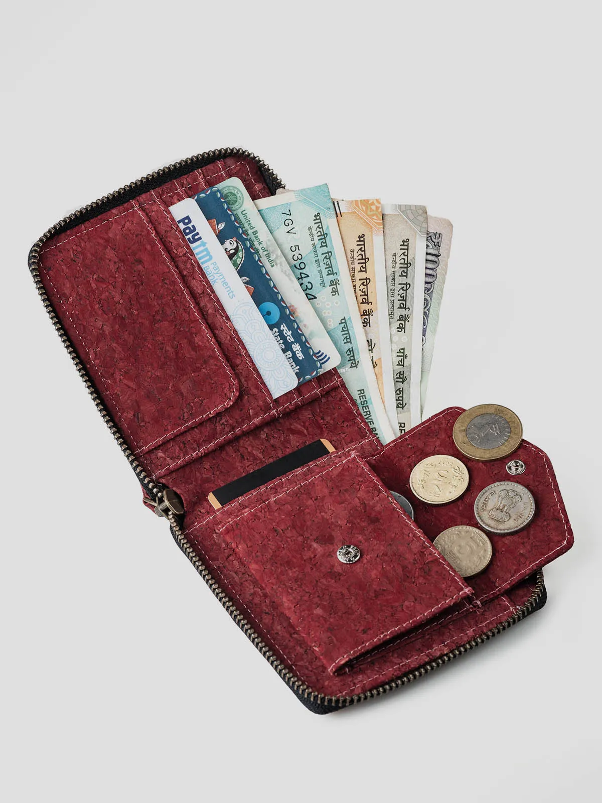 Kiwi Zip Cork Wallet Wine Red