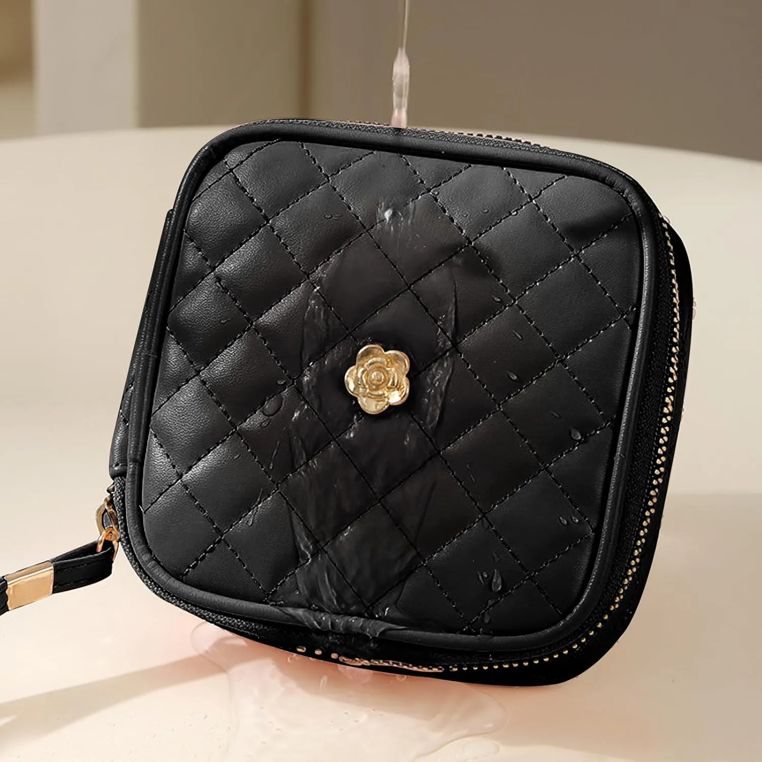 KOTORA Mini Makeup Bag for Purse,Sanitary Napkin Storage Bags,Small Cosmetic Travel Bag Pouch, Coin Purse, Girls Period Bag Feminine Period Pouch for Women (Black)