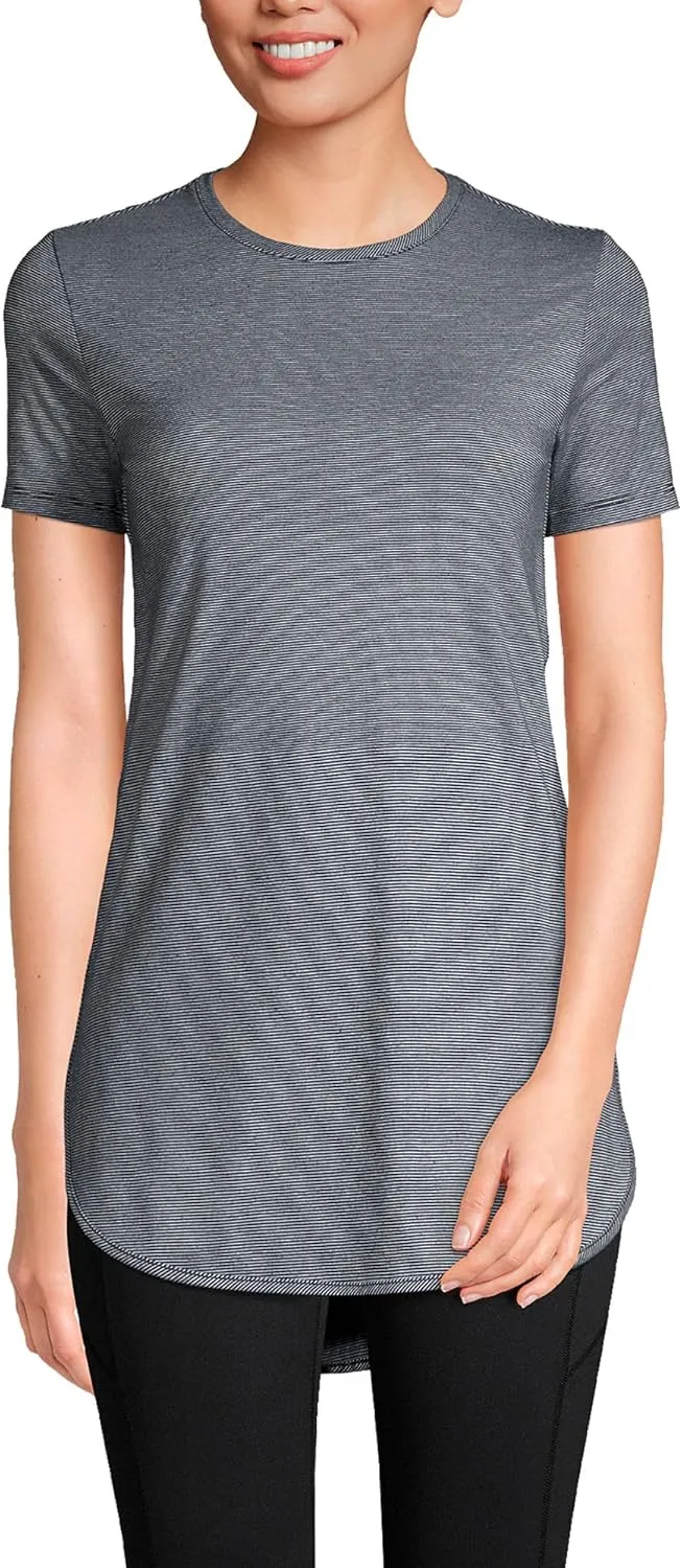 Lands' End Women's Moisture Wicking UPF Sun Short Sleeve Curved Hem Tunic Top-Print