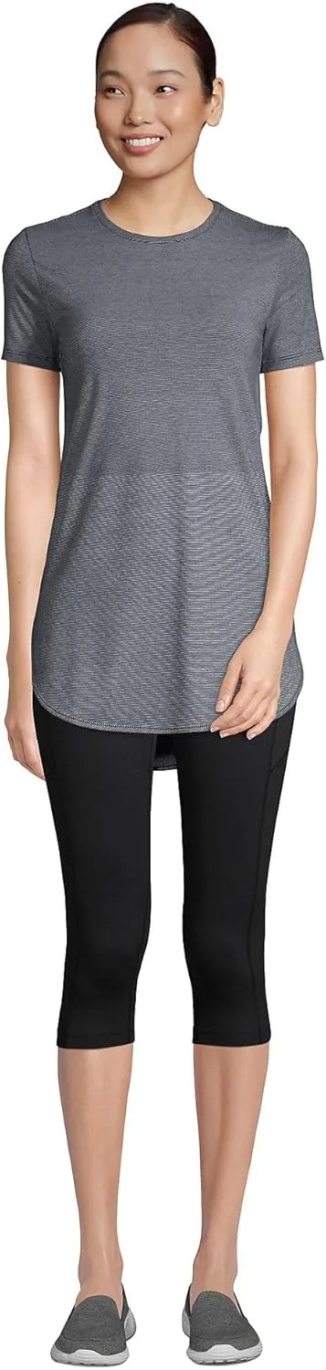 Lands' End Women's Moisture Wicking UPF Sun Short Sleeve Curved Hem Tunic Top-Print
