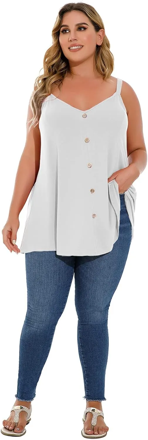 LARACE Plus Size Tank Tops for Womens V Neck T Shirts Casual Sleeveless Tops and Blouses Cute Clothes Loose Fit Tunics