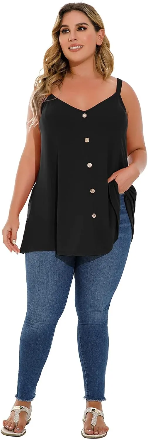 LARACE Plus Size Tank Tops for Womens V Neck T Shirts Casual Sleeveless Tops and Blouses Cute Clothes Loose Fit Tunics