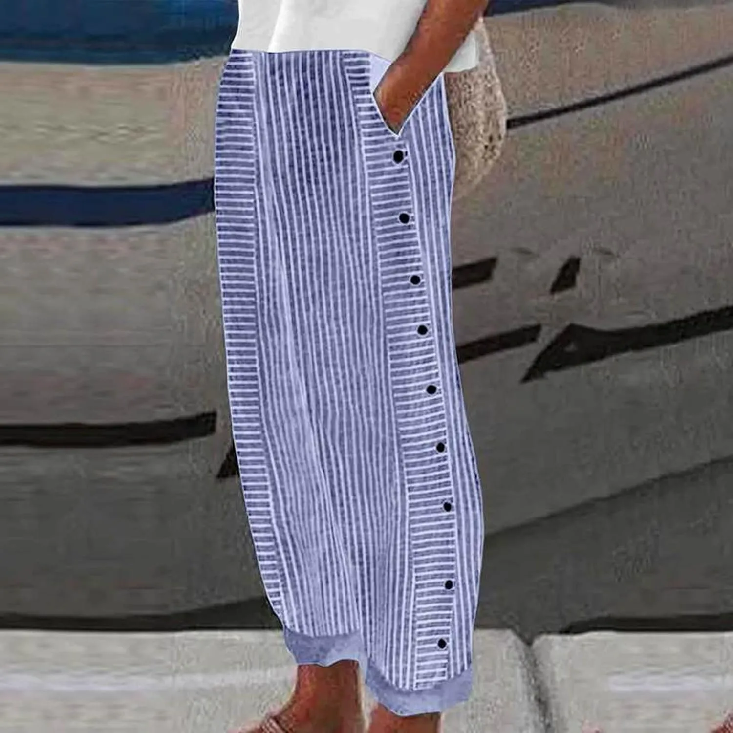 Linen Capris Women Lightweight Drawstring Elastic Waist Casual Capri Pants Baggy 2025 Trendy Summer Straight Trousers