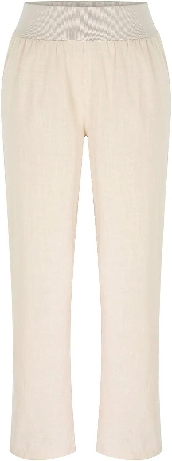 Linen Pants for Womens High Waisted Casual Loose Straight Pants Elasticity Waist Comfy 2025 Summer Travel Beach Trousers