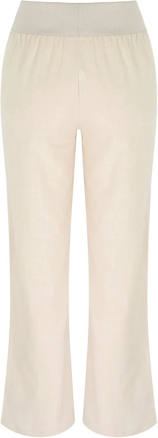 Linen Pants for Womens High Waisted Casual Loose Straight Pants Elasticity Waist Comfy 2025 Summer Travel Beach Trousers