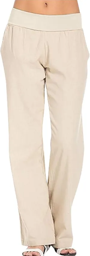 Linen Pants for Womens High Waisted Casual Loose Straight Pants Elasticity Waist Comfy 2025 Summer Travel Beach Trousers