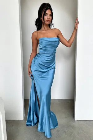Lola Strapless Satin Maxi Dress - Blue