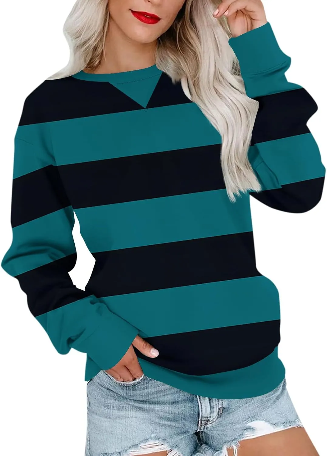 Long Sleeve Shirts For Women Trendy Fall Fashion Tops Round Neck Drop Shoulder Womens Casual Sweatshirt Pullover Tops