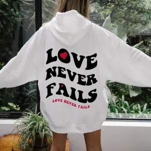 Love Never Fails Aesthetic Oversized Hoodie for Valentine positive Trendy Quotes Christian pullovers heart graphic wamer tops