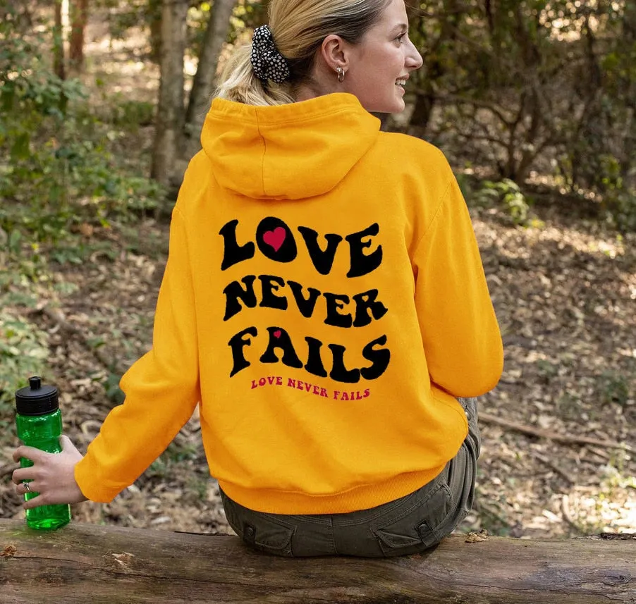 Love Never Fails Aesthetic Oversized Hoodie for Valentine positive Trendy Quotes Christian pullovers heart graphic wamer tops