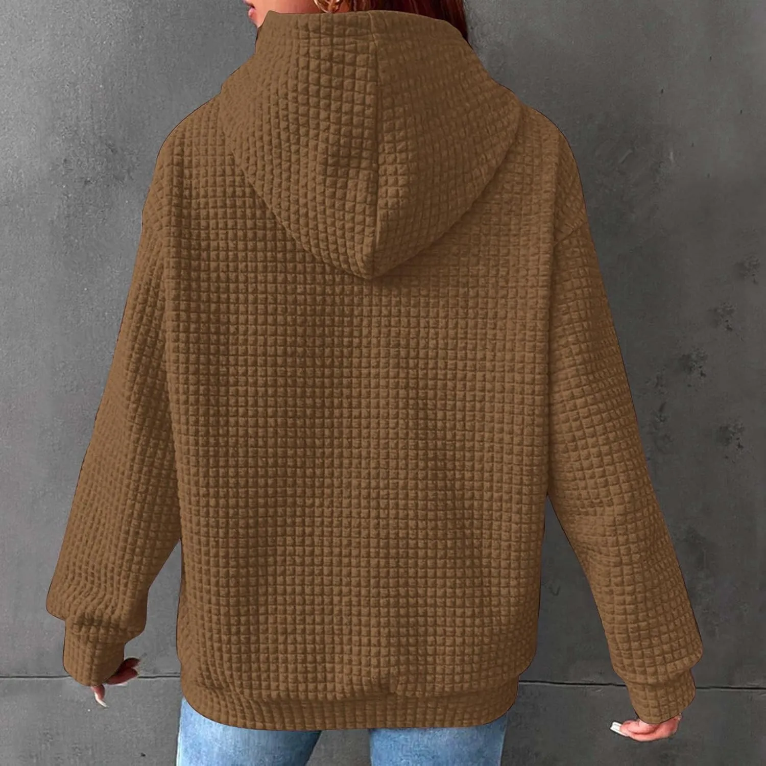 LRMQS Hoodies for Women Trendy Fall Fashion 2024 Waffle Knit Drawstring Pullover Sweatshirts Loose Fit Casual Cute Clothes