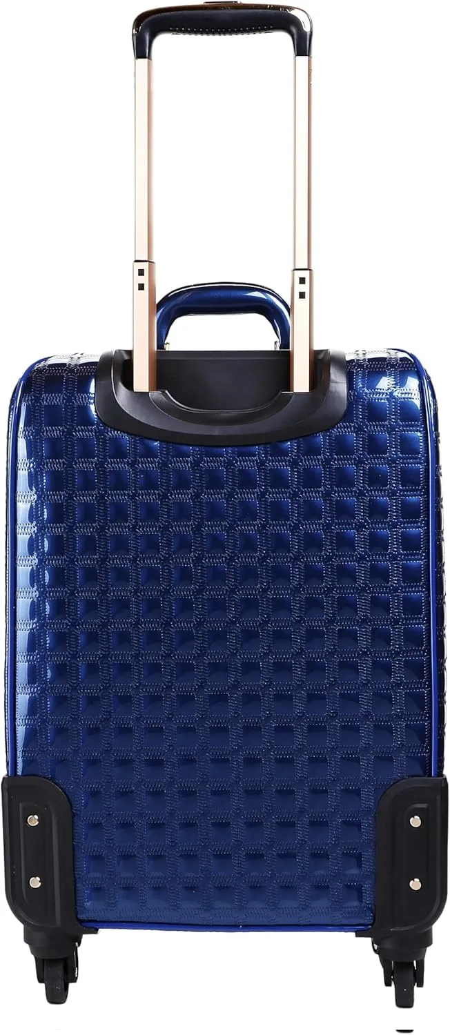 Luxurious Croc-Embossed Carry-on Luggage with Crystal Accents, 15" X 22" X 8" Lightweight Travel Spinner Suitcase (Pewter)