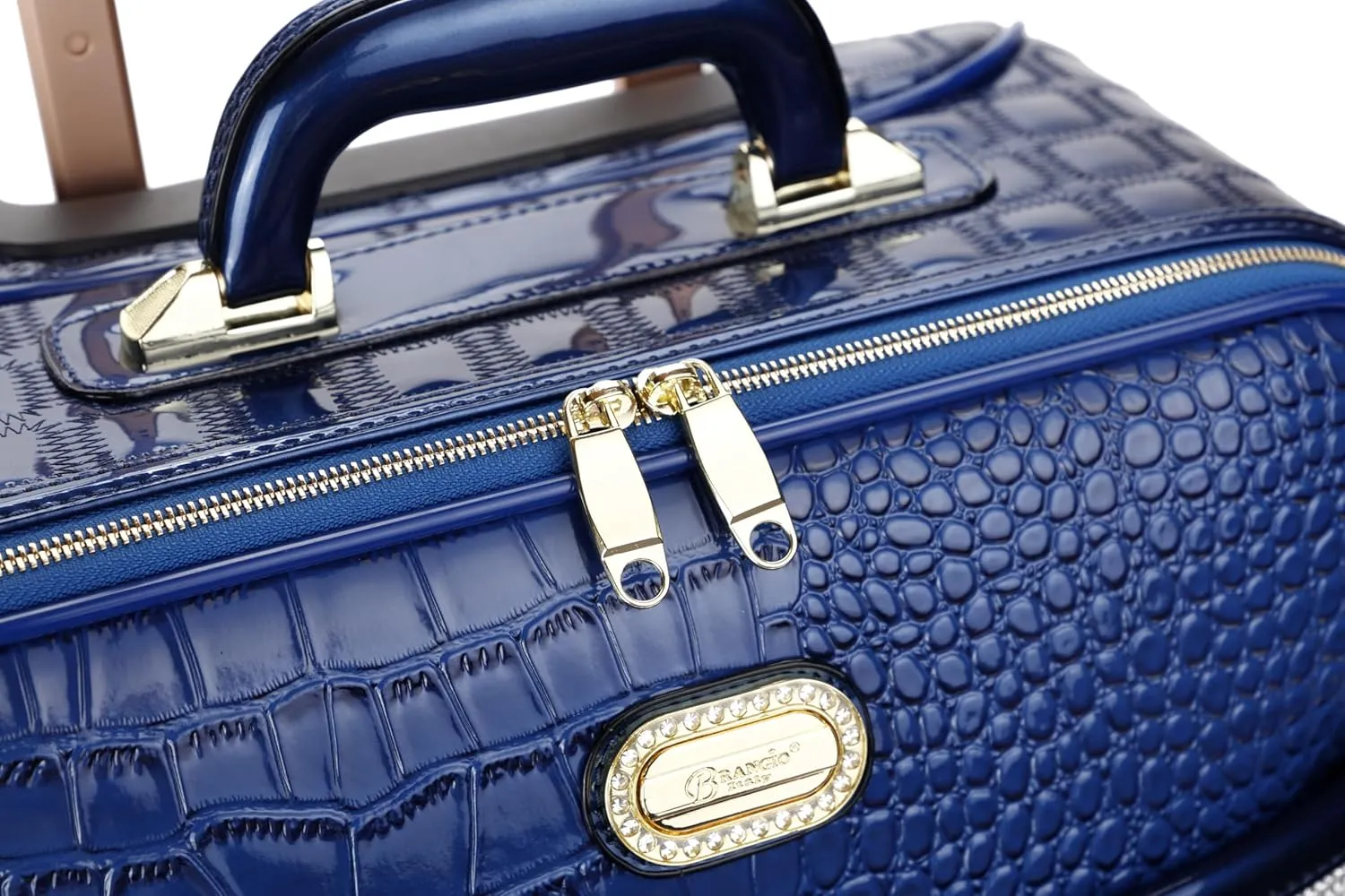 Luxurious Croc-Embossed Carry-on Luggage with Crystal Accents, 15" X 22" X 8" Lightweight Travel Spinner Suitcase (Pewter)
