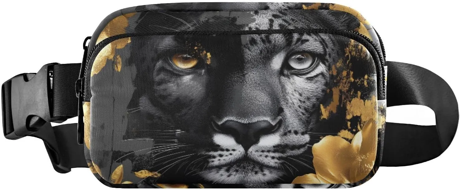 Luxurious Leopard Floral Fanny Packs for Women Men, Water Resistant Waist Pack Sling Bag Purse for Travel Hiking