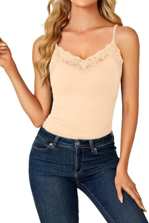 LYANER Womens Lace V Neck Camisole Adjustable Strap Cami Sleeveless Tank Undershirt Top