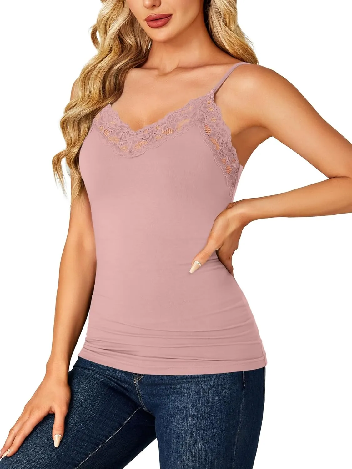 LYANER Womens Lace V Neck Camisole Adjustable Strap Cami Sleeveless Tank Undershirt Top