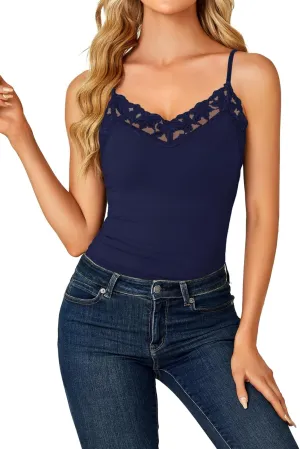 LYANER Womens Lace V Neck Camisole Adjustable Strap Cami Sleeveless Tank Undershirt Top