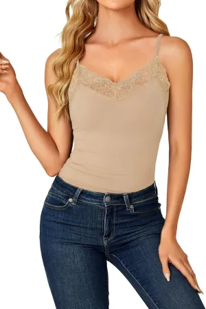 LYANER Womens Lace V Neck Camisole Adjustable Strap Cami Sleeveless Tank Undershirt Top