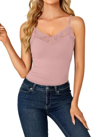 LYANER Womens Lace V Neck Camisole Adjustable Strap Cami Sleeveless Tank Undershirt Top