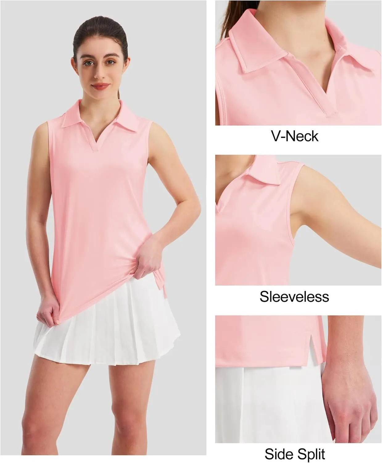 MAGCOMSEN Women's Sleeveless Golf Polo Shirts UPF 50  Tank Tops V-Neck Quick Dry Workout Athletic Tops