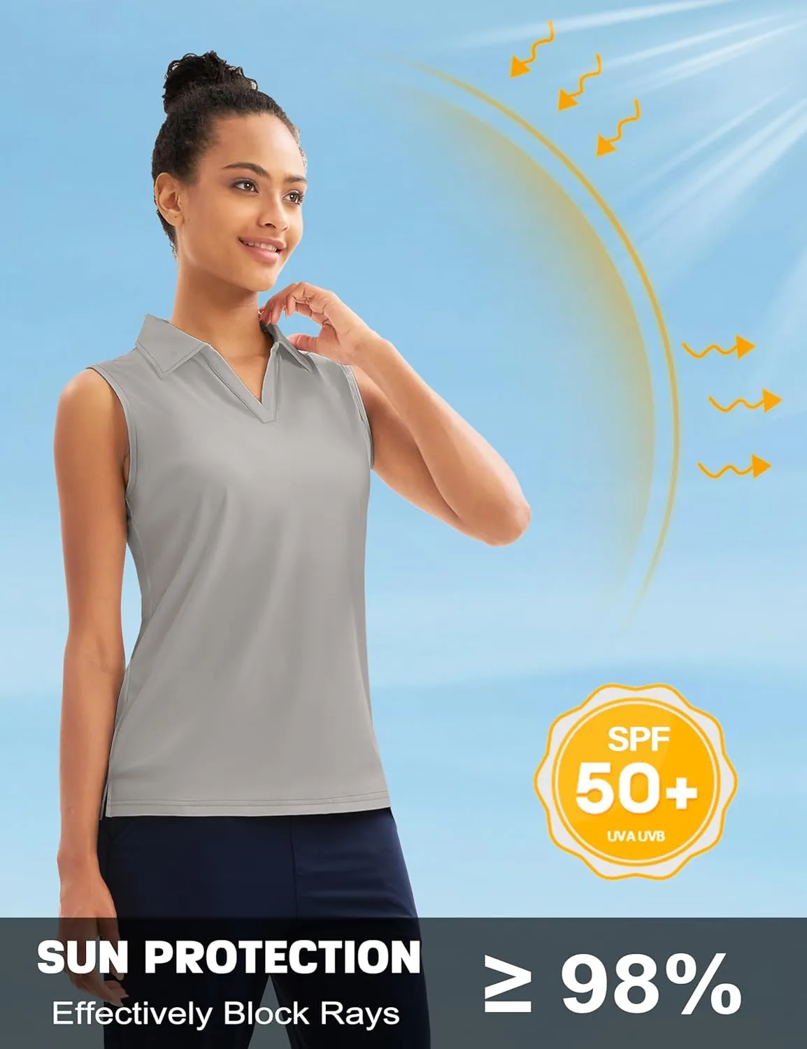 MAGCOMSEN Women's Sleeveless Golf Polo Shirts UPF 50  Tank Tops V-Neck Quick Dry Workout Athletic Tops