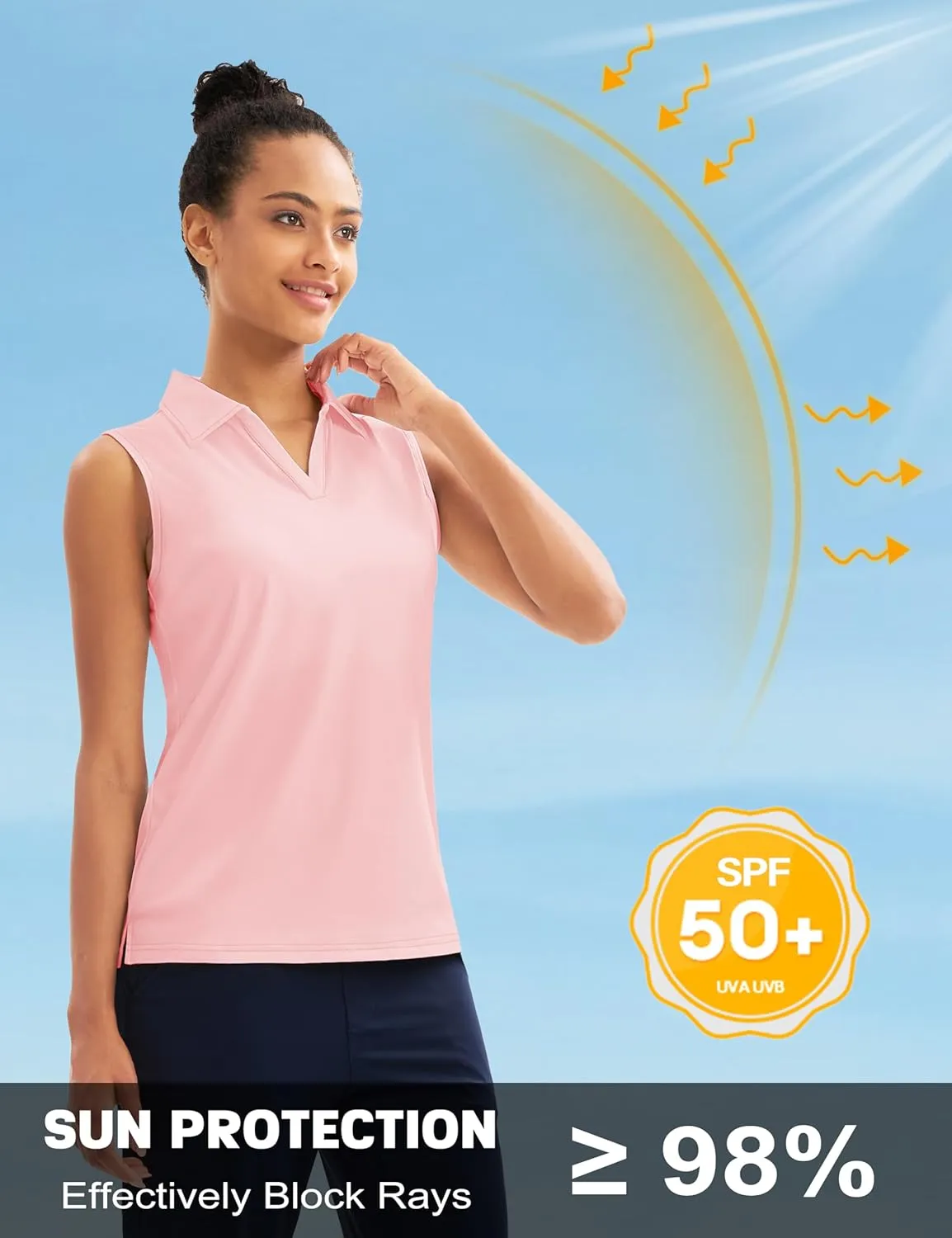 MAGCOMSEN Women's Sleeveless Golf Polo Shirts UPF 50  Tank Tops V-Neck Quick Dry Workout Athletic Tops