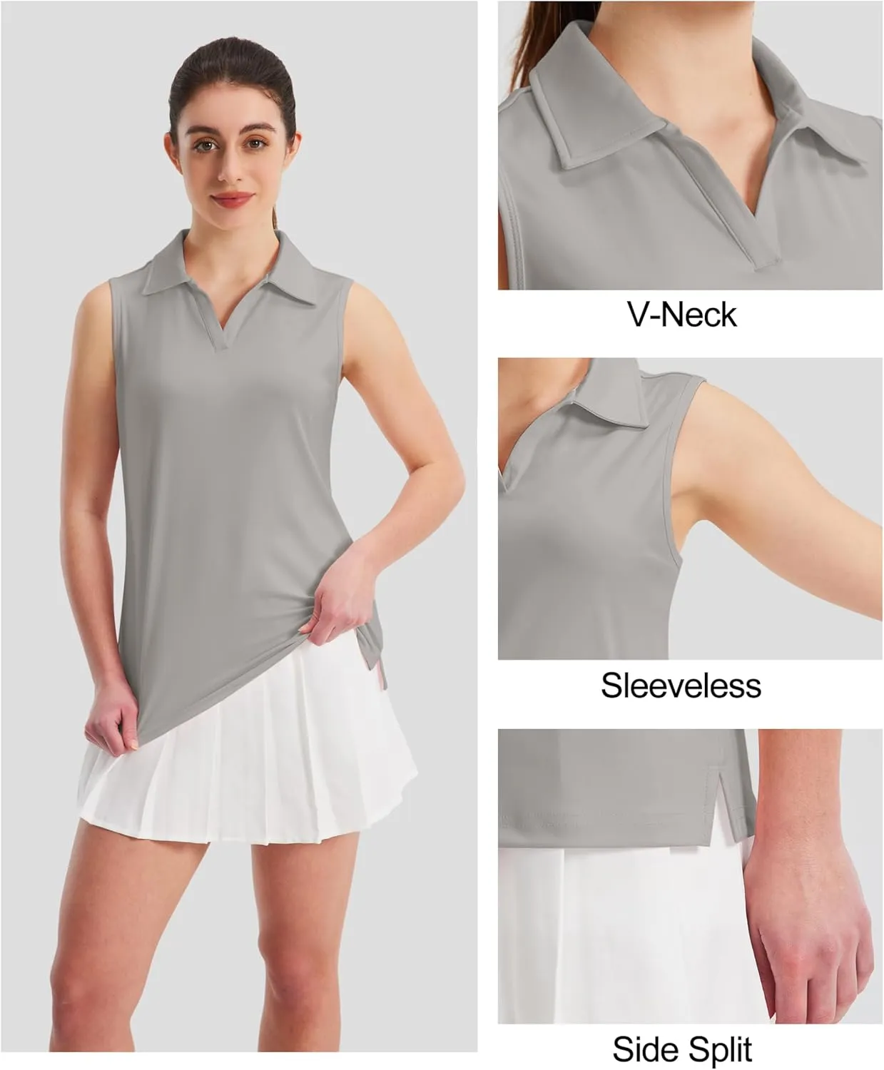 MAGCOMSEN Women's Sleeveless Golf Polo Shirts UPF 50  Tank Tops V-Neck Quick Dry Workout Athletic Tops