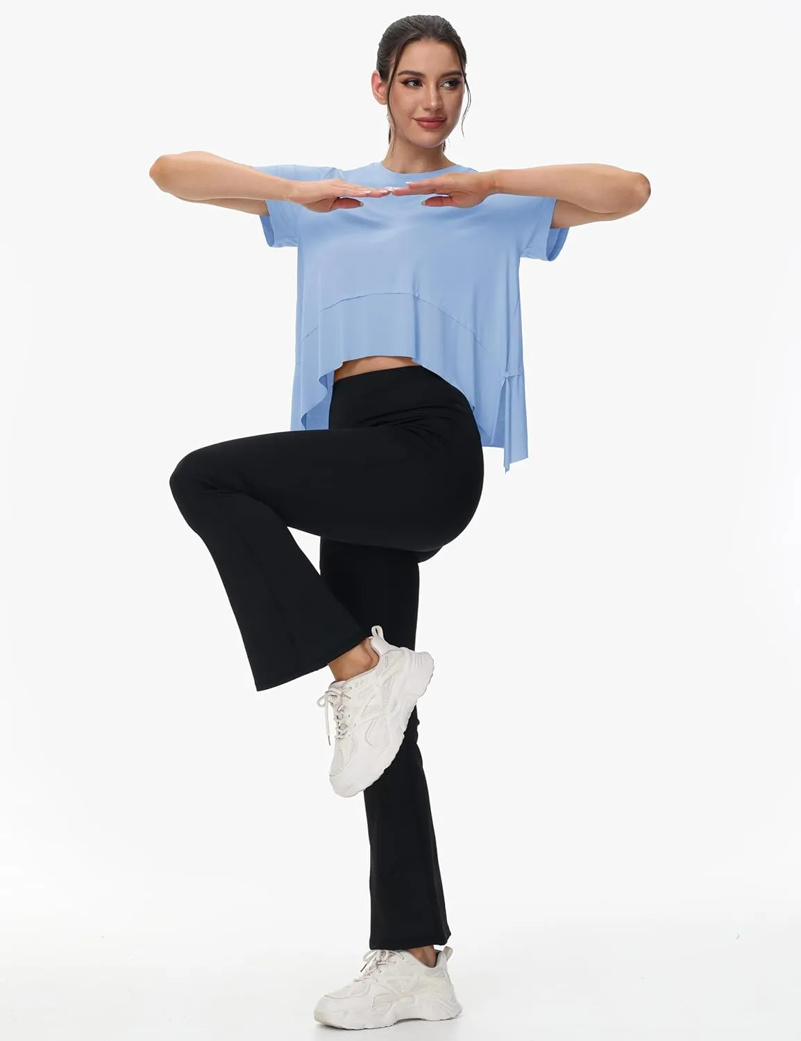 MAGCOMSEN Workout Top for Women Short Sleeve Athletic Yoga Crop Shirts Flowy Side Slit Loose Fit Tee Gym Yoga