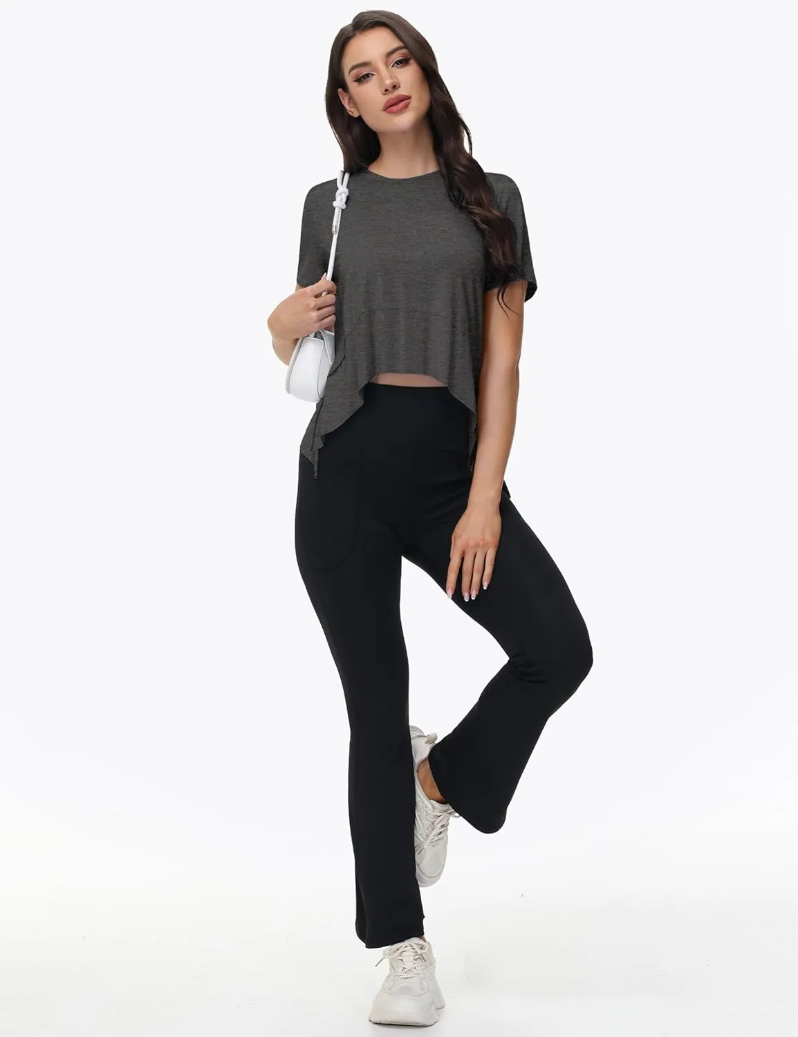 MAGCOMSEN Workout Top for Women Short Sleeve Athletic Yoga Crop Shirts Flowy Side Slit Loose Fit Tee Gym Yoga