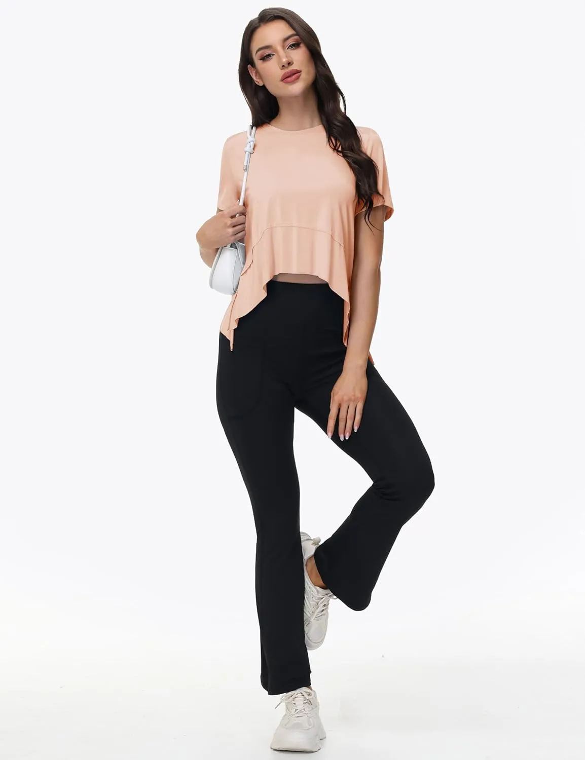MAGCOMSEN Workout Top for Women Short Sleeve Athletic Yoga Crop Shirts Flowy Side Slit Loose Fit Tee Gym Yoga