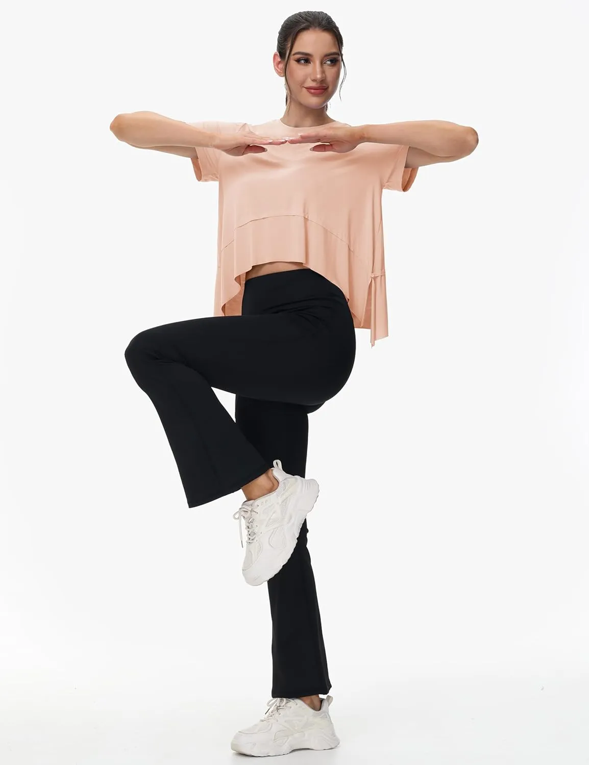 MAGCOMSEN Workout Top for Women Short Sleeve Athletic Yoga Crop Shirts Flowy Side Slit Loose Fit Tee Gym Yoga