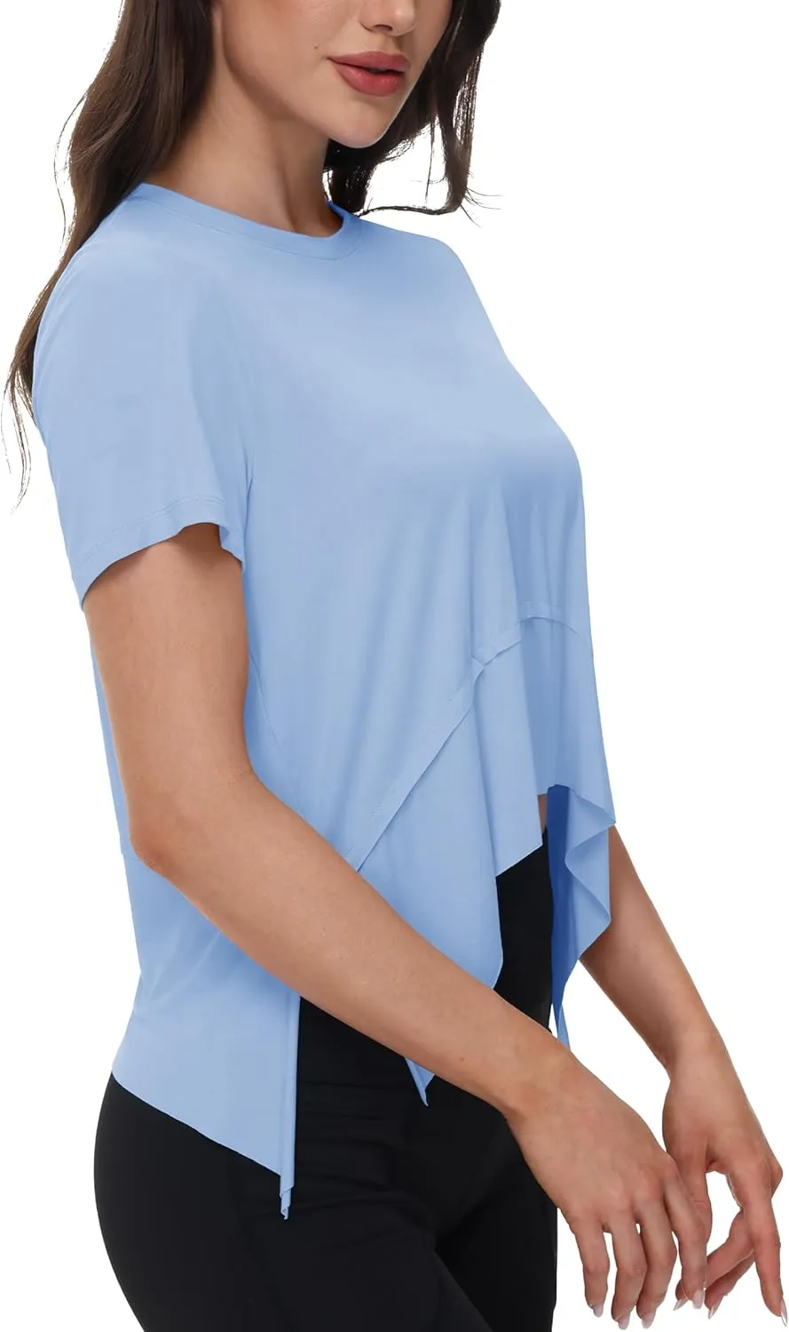 MAGCOMSEN Workout Top for Women Short Sleeve Athletic Yoga Crop Shirts Flowy Side Slit Loose Fit Tee Gym Yoga