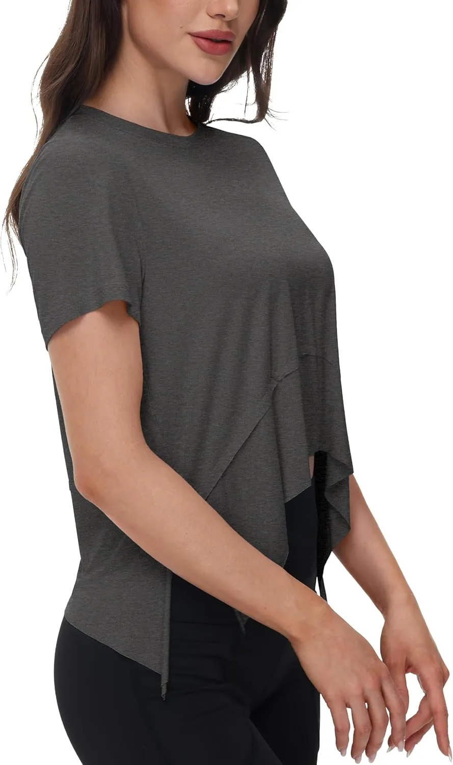 MAGCOMSEN Workout Top for Women Short Sleeve Athletic Yoga Crop Shirts Flowy Side Slit Loose Fit Tee Gym Yoga