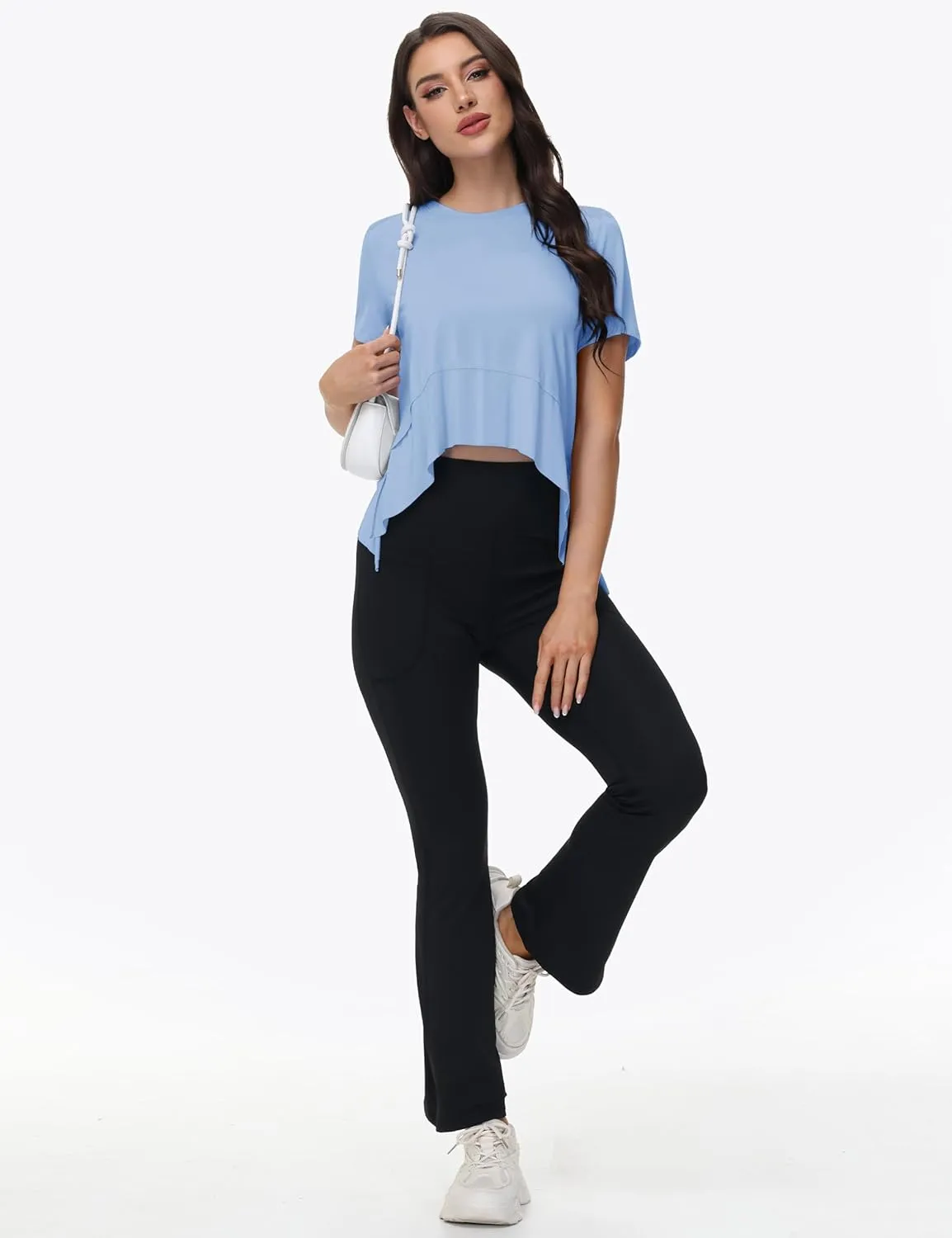 MAGCOMSEN Workout Top for Women Short Sleeve Athletic Yoga Crop Shirts Flowy Side Slit Loose Fit Tee Gym Yoga