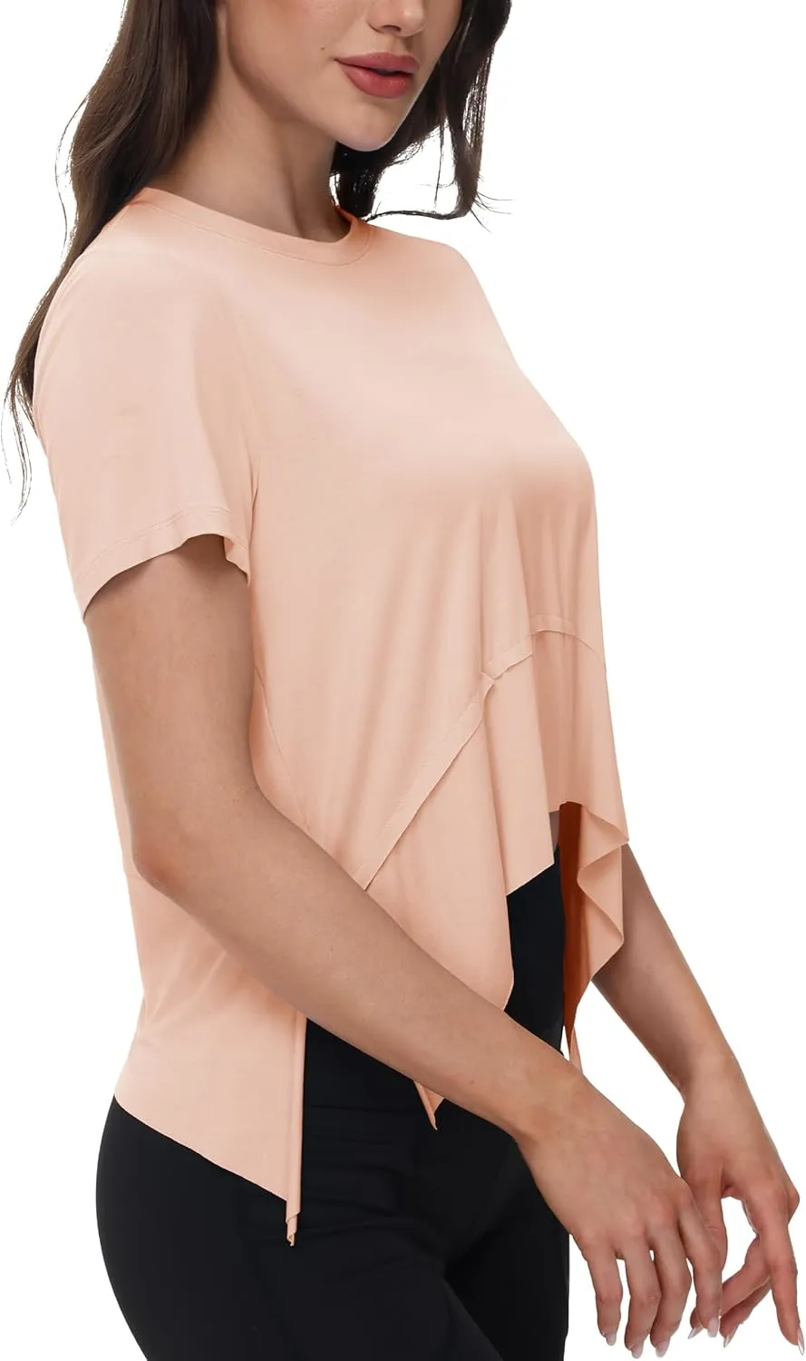 MAGCOMSEN Workout Top for Women Short Sleeve Athletic Yoga Crop Shirts Flowy Side Slit Loose Fit Tee Gym Yoga