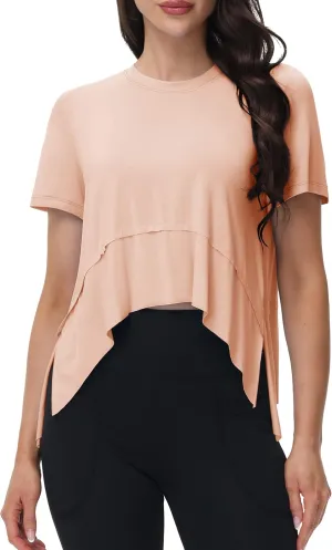 MAGCOMSEN Workout Top for Women Short Sleeve Athletic Yoga Crop Shirts Flowy Side Slit Loose Fit Tee Gym Yoga
