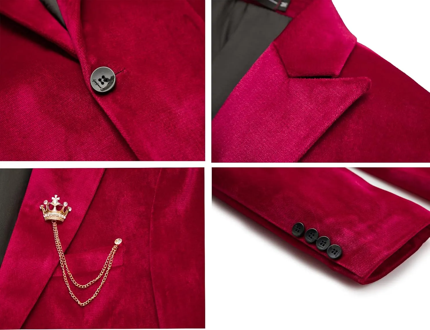 MAGE MALE Men's 2 Piece Velvet Suit One Button Tuxedo Slim Fit Luxurious Blazer Party Dinner Jacket & Pants