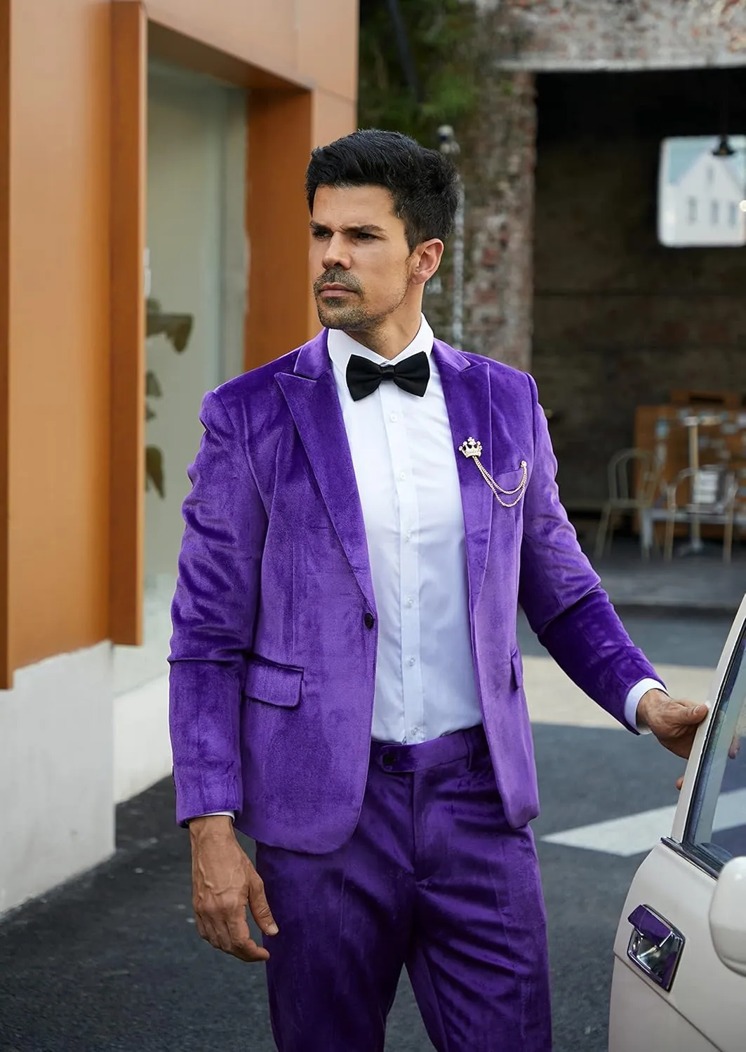 MAGE MALE Men's 2 Piece Velvet Suit One Button Tuxedo Slim Fit Luxurious Blazer Party Dinner Jacket & Pants