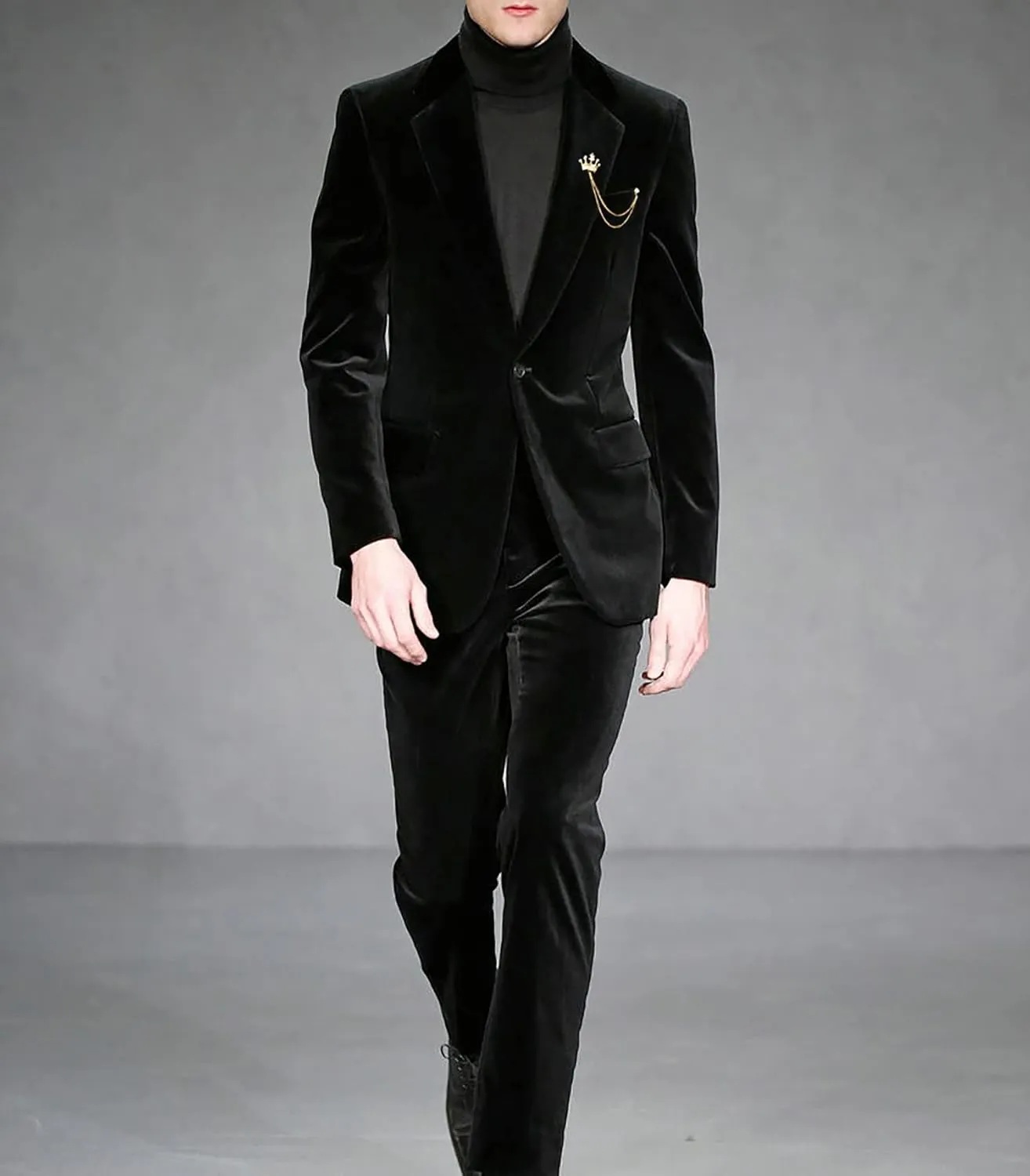 MAGE MALE Men's 2 Piece Velvet Suit One Button Tuxedo Slim Fit Luxurious Blazer Party Dinner Jacket & Pants